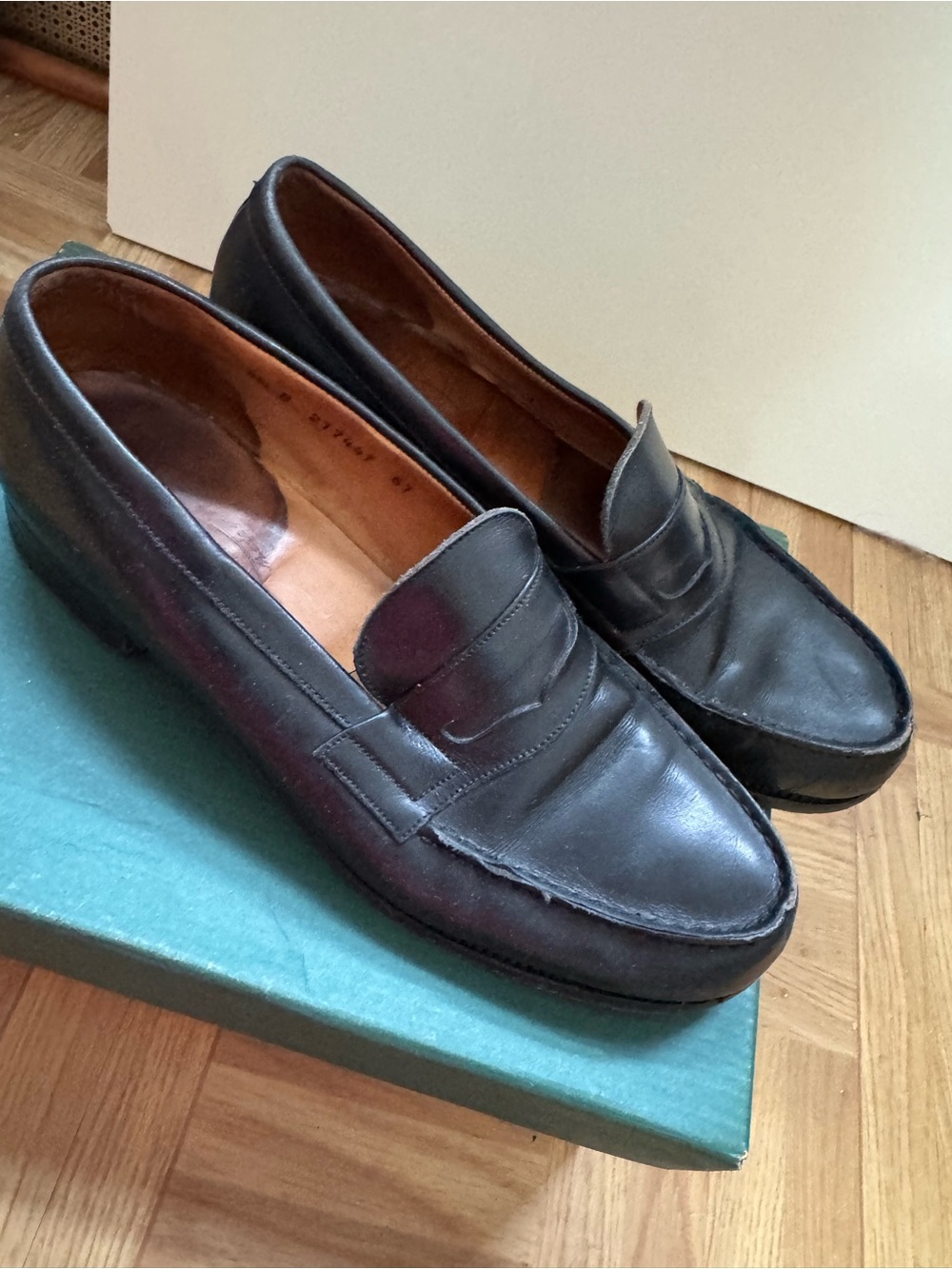 J.M. Weston 180 black leather penny loafers size
